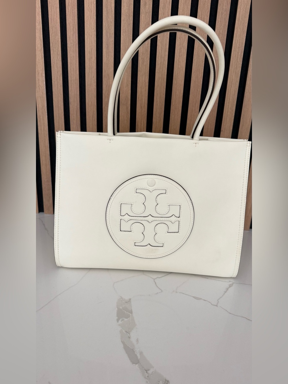 Tory Burch Ivory faux leather small ella tote